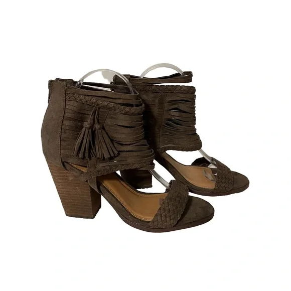 Not Rated taupe strappy tassel heel 8 - Picture 2 of 7